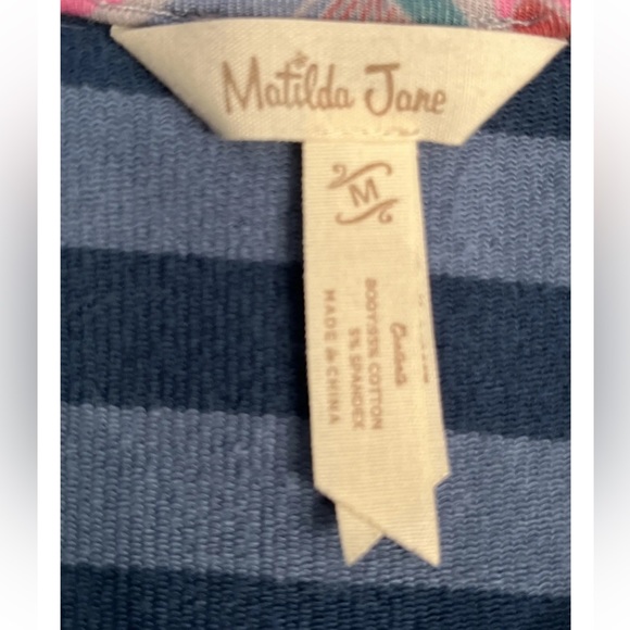 Matilda Jane blue striped PEA trench COAT Button up Stretch Knit Cotton women M - Picture 7 of 9